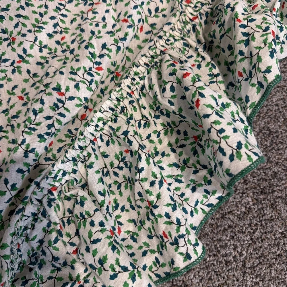 Vtg Christmas Holly Print Swag Ruffle Curtains 1 Pair